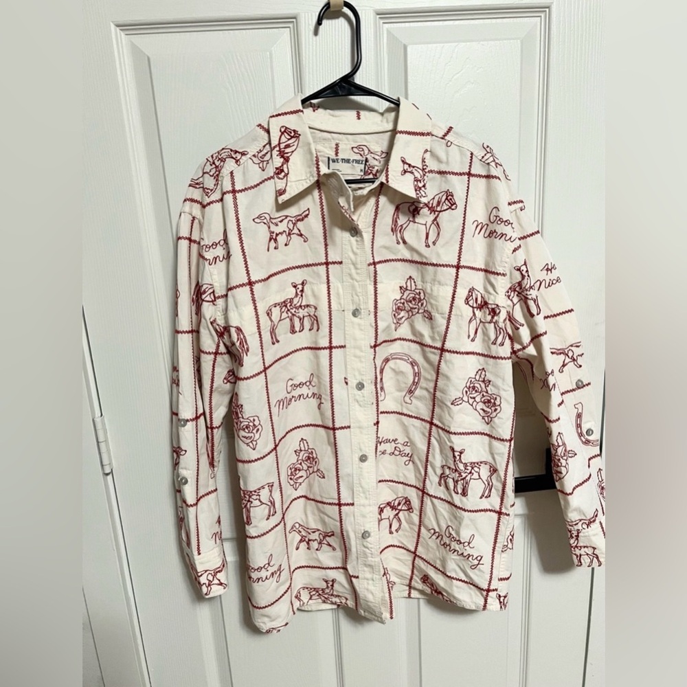 Free People  We The Free Have A Nice Day western equestrian blouse Top RARE - Picture 3 of 5